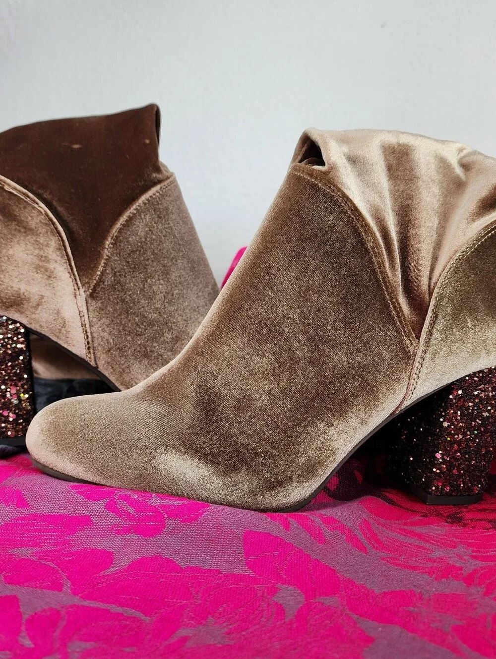 J. Renee Velvet Over The Knee Boots With Tassels And Glitter Block Heel.